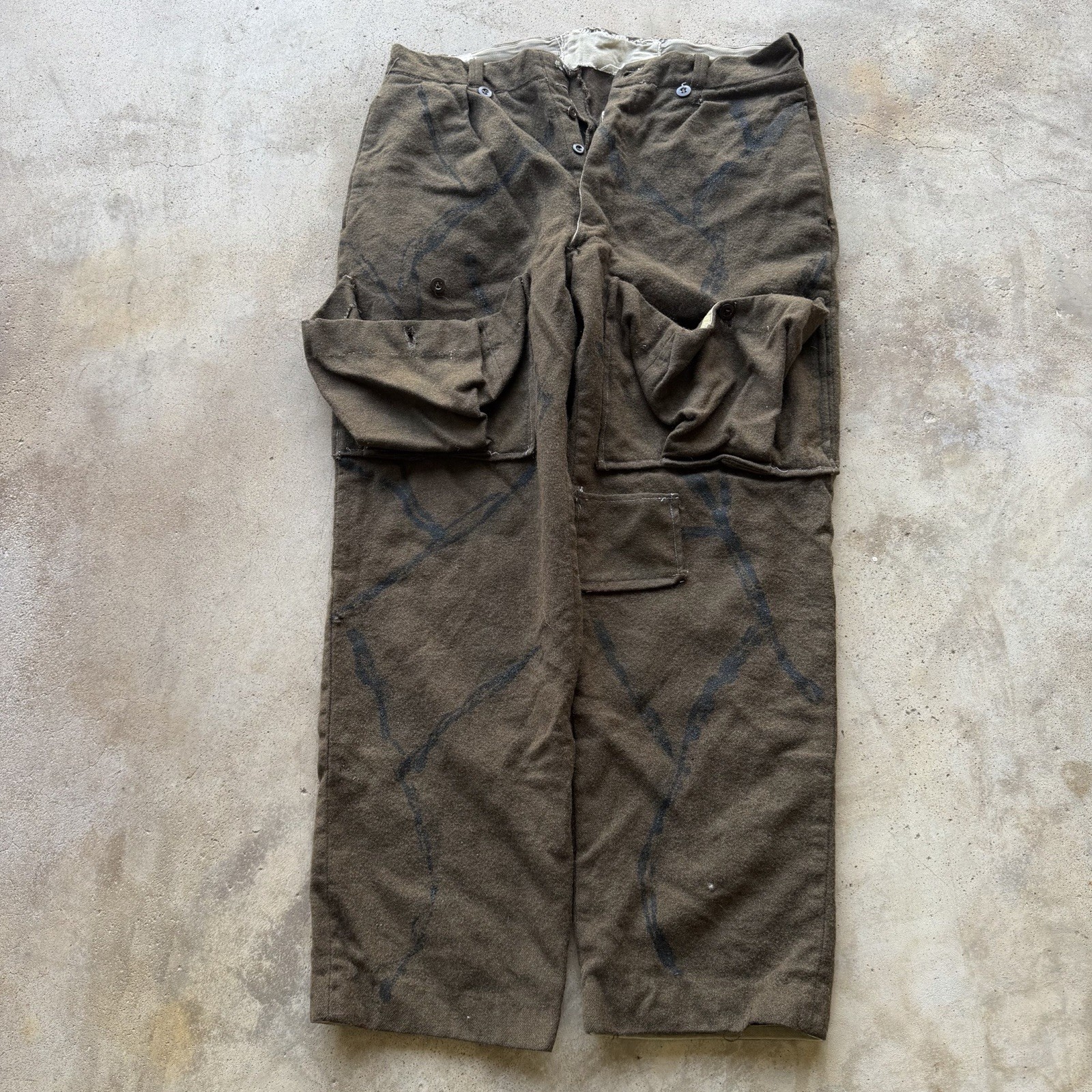 Vintage French Wool Military WWII Pants Trousers 40s Antimite Custom 36x30