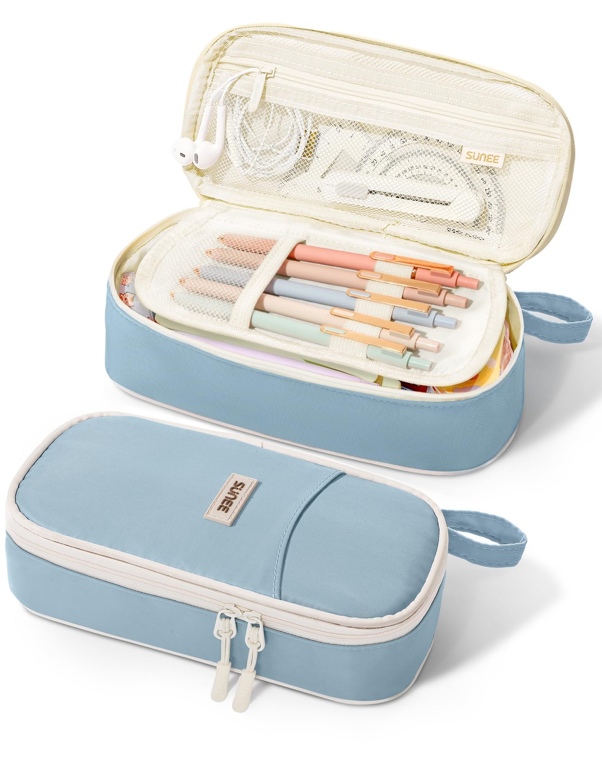 SUNEE Cute Pencil Case Kawaii Aesthetic Pen Pouch Large Zipper Bag Blue SUNEE Cute Pencil Case Kawaii Aesthetic Pen Pouch Large Zipper Bag Blue