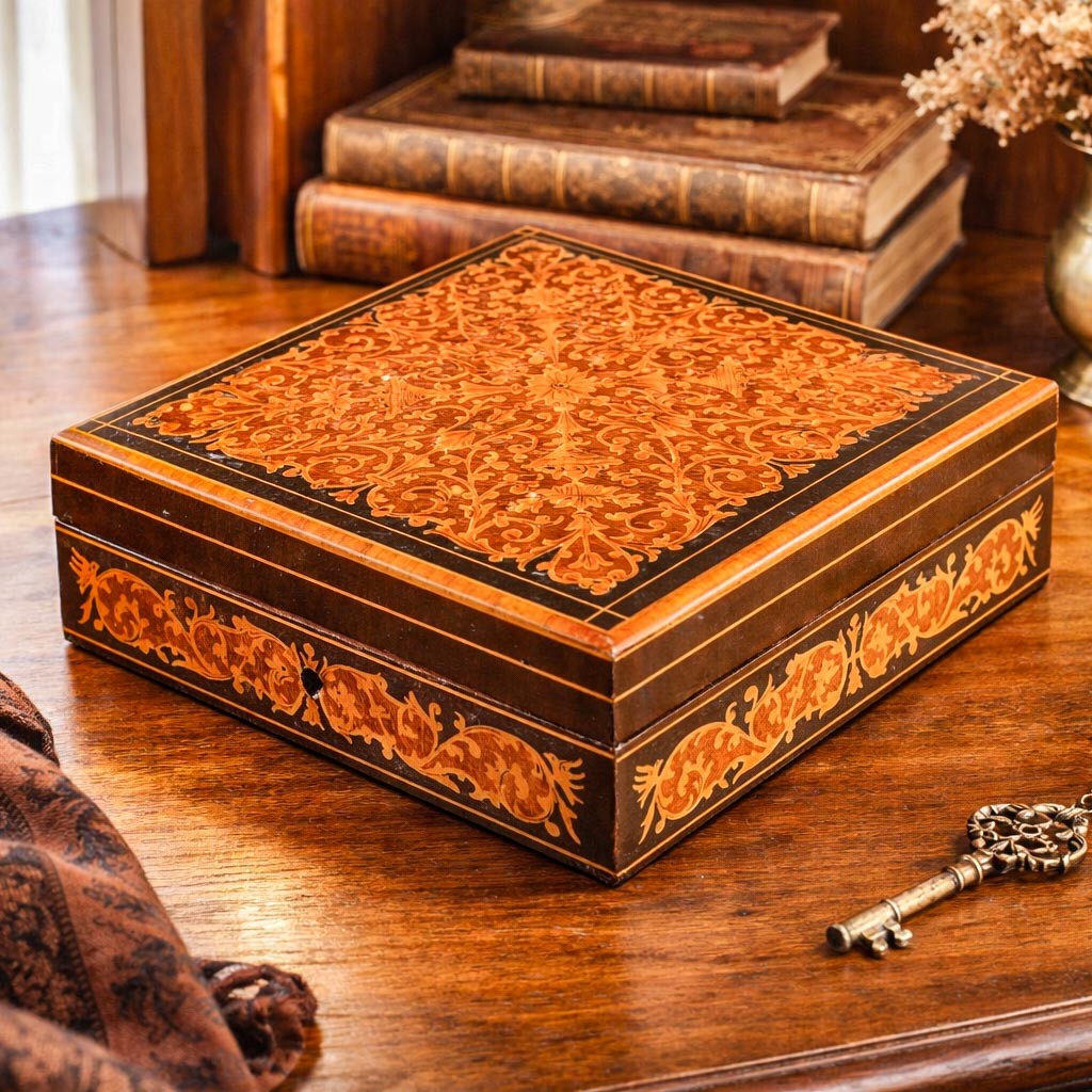 Ornate Antique Victorian Grand Tour Sorento Ware Inlaid Wood Trinket Jewelry Box Ornate Antique Victorian Grand Tour Sorento Ware Inlaid Wood Trinket Jewelry Box