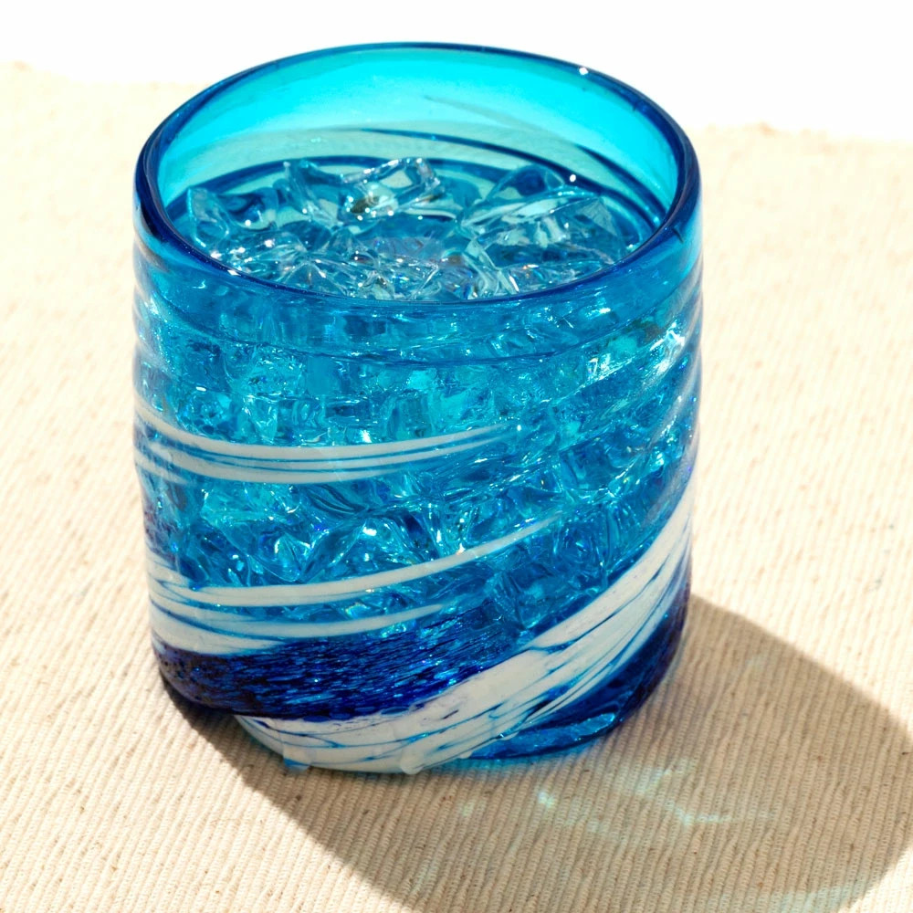 Ryukyu Glass Rock Glass Okinawa Cobalt Blue Whiskey Tumbler Handmade Japan