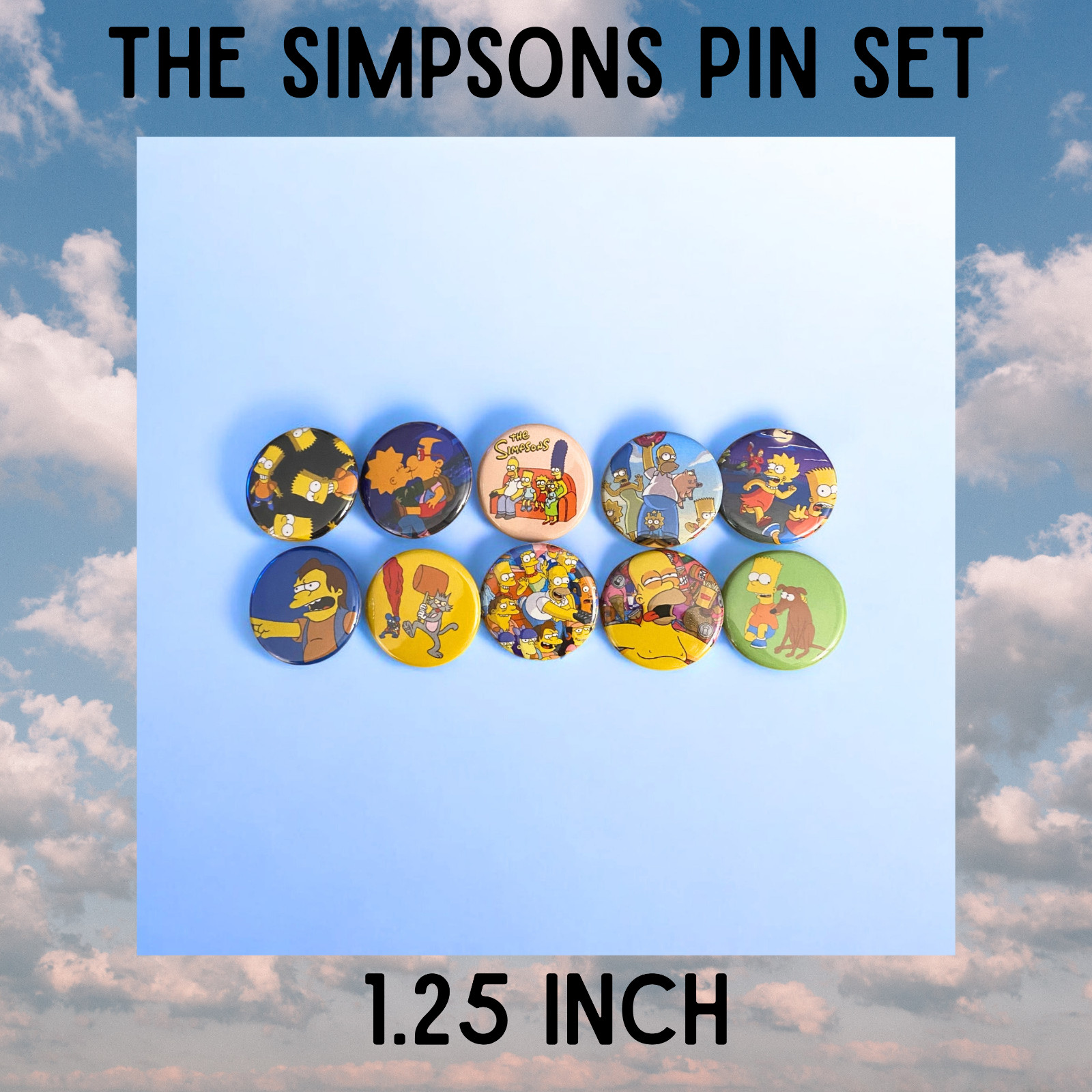 The Simpsons pin set Homer Bart Lisa Marge Maggie 1.25 in Pin-Back Buttons The Simpsons pin set Homer Bart Lisa Marge Maggie 1.25 in Pin-Back Buttons