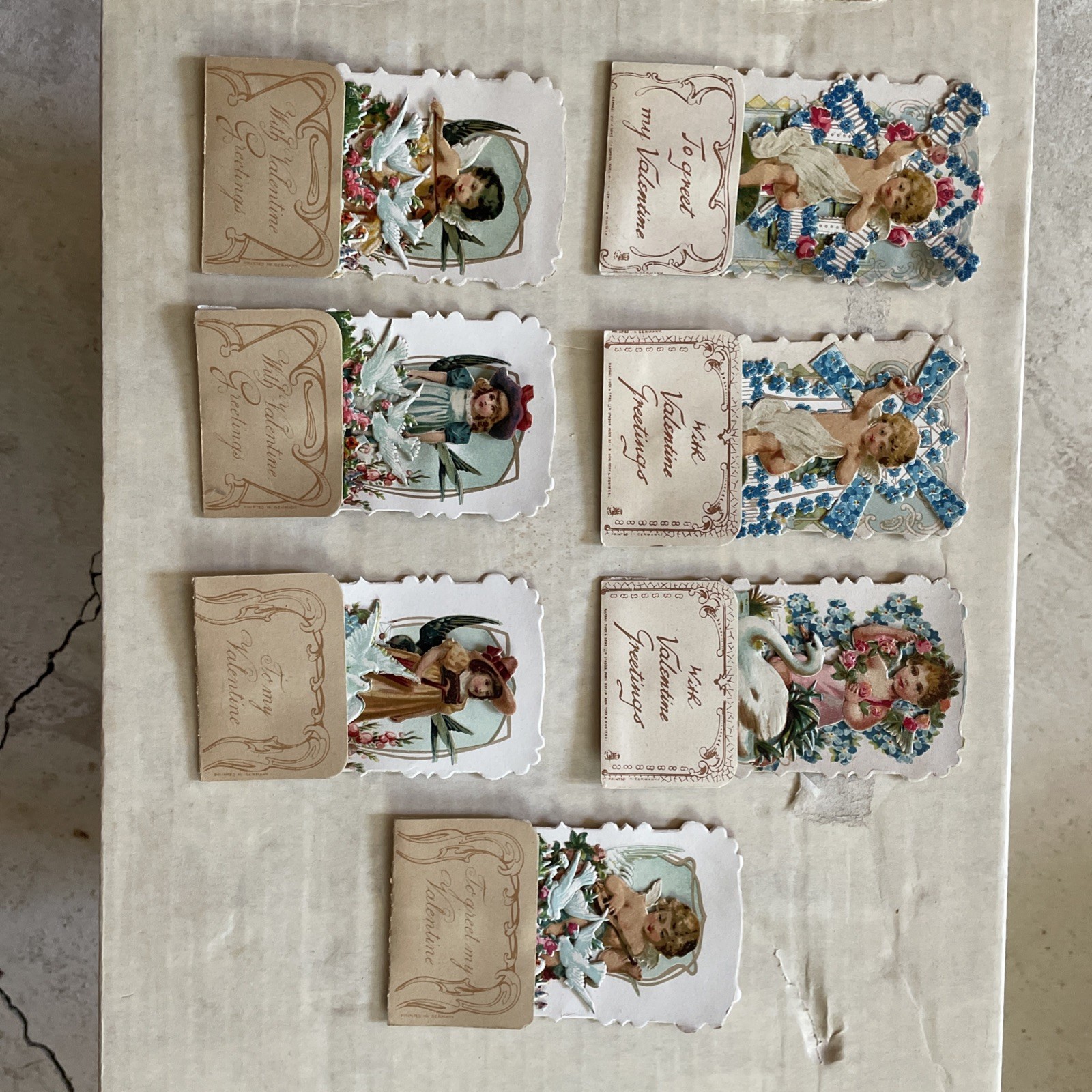 7 New Old Stock Vintage Valentines Die Cut Pop-up 3D German Greeting Cards 7 New Old Stock Vintage Valentines Die Cut Pop-up 3D German Greeting Cards