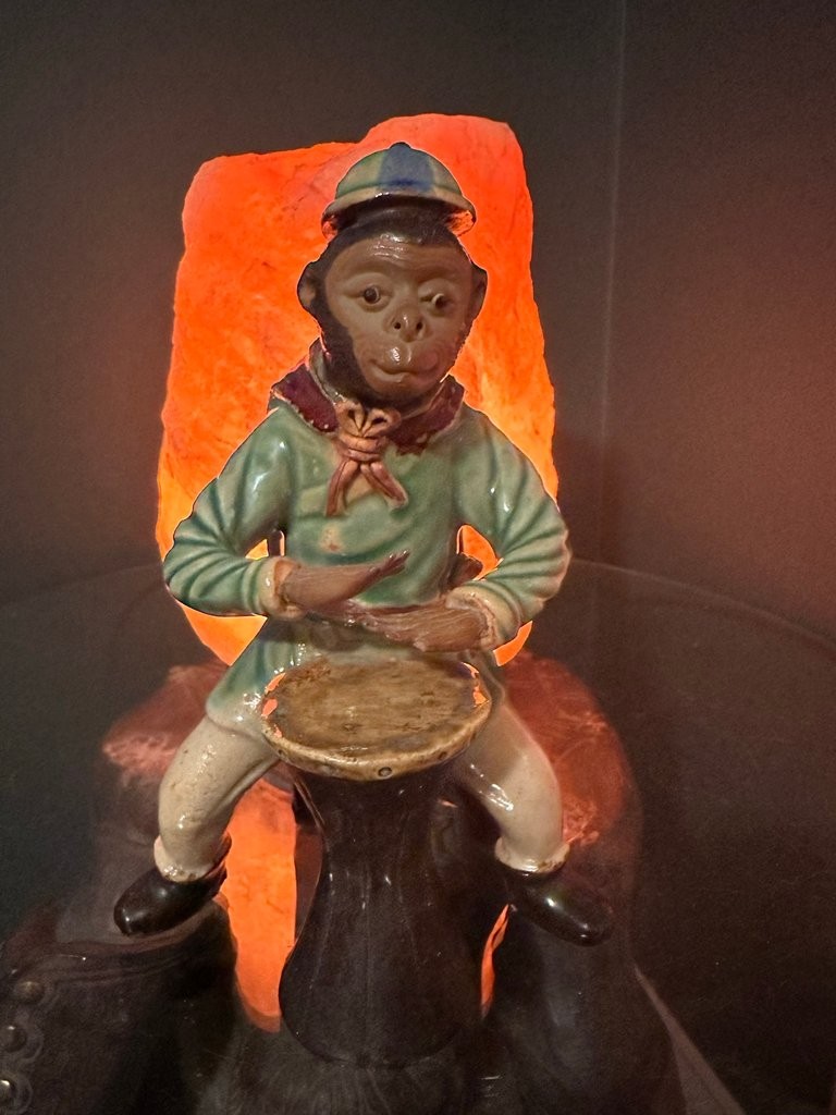 Vintage Shiwan Pottery Monkey Drummer Figurine