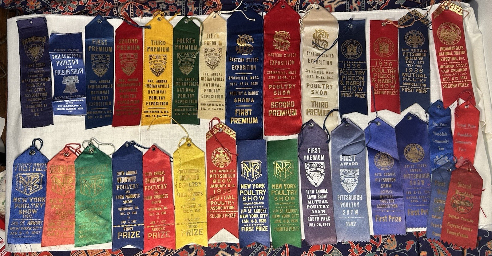 Lot 31 Antique Poultry Pigeon Show Ribbons 1920s 1930s APA Farm Fair Ephemera