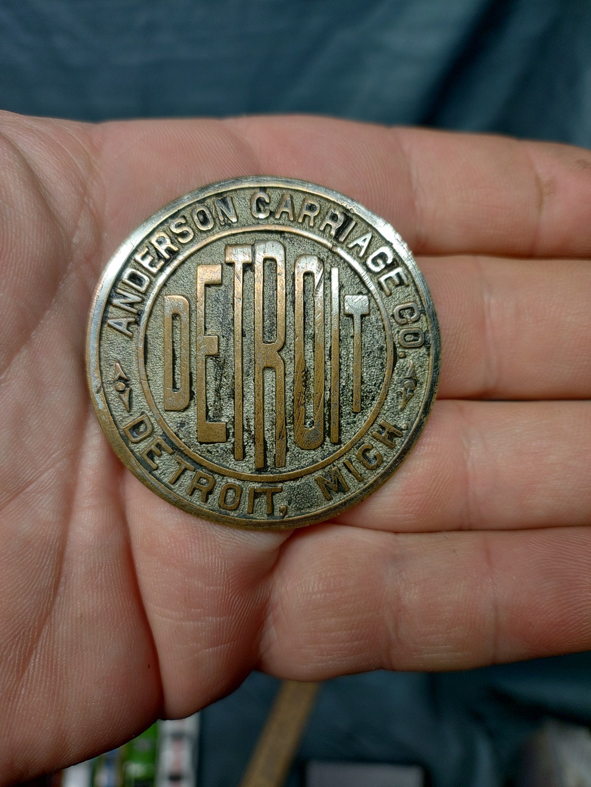 Vintage Anderson carriage co company brass emblem cap radiator center wheel RARE Vintage Anderson carriage co company brass emblem cap radiator center wheel RARE