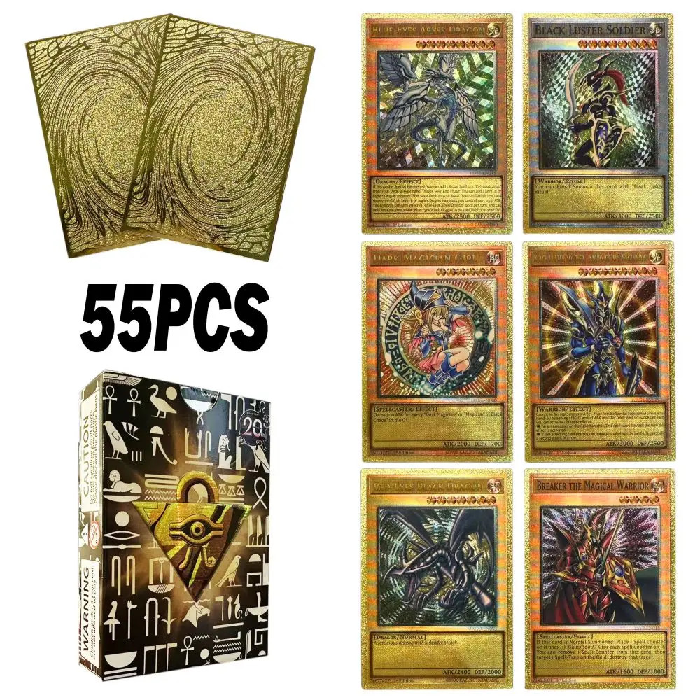 55Pcs Yu-Gi-Oh Golden Foil Cards – Blue Eyes Exodia Ra Obelisk Slifer 5.9×8.6cm