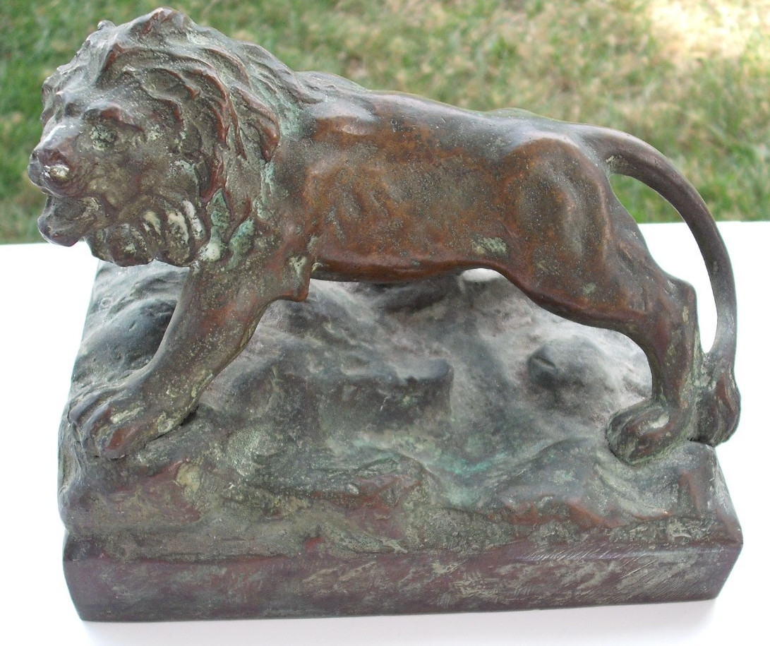 Rare Early 1900's Heavy Bronze Lion Sculpture, Signed K. George, 7 pounds