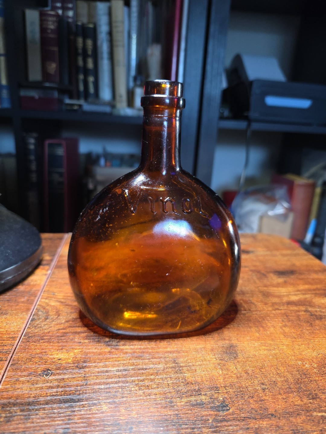 Vintage VINOL Embossed Amber Medicine Bottle. Private Mould April 19th 1898 Vintage VINOL Embossed Amber Medicine Bottle. Private Mould April 19th 1898