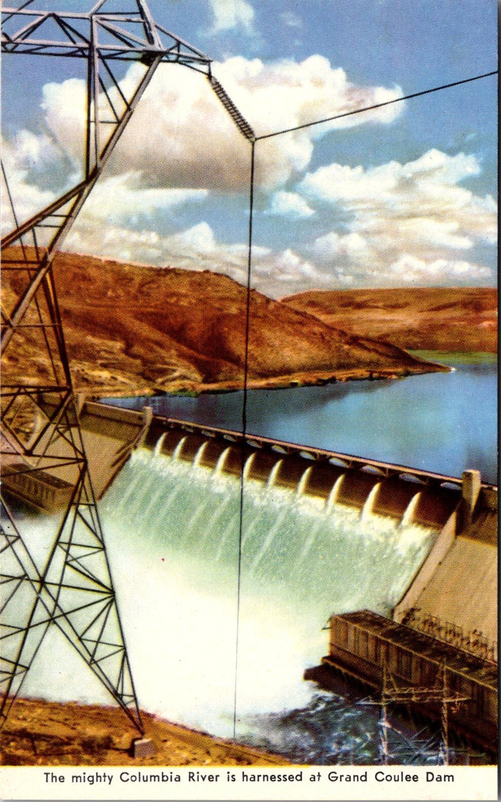 Mighty Columbia River Harnessed At Grand Coulee Dam WA Vintage Postcard TP11-12
