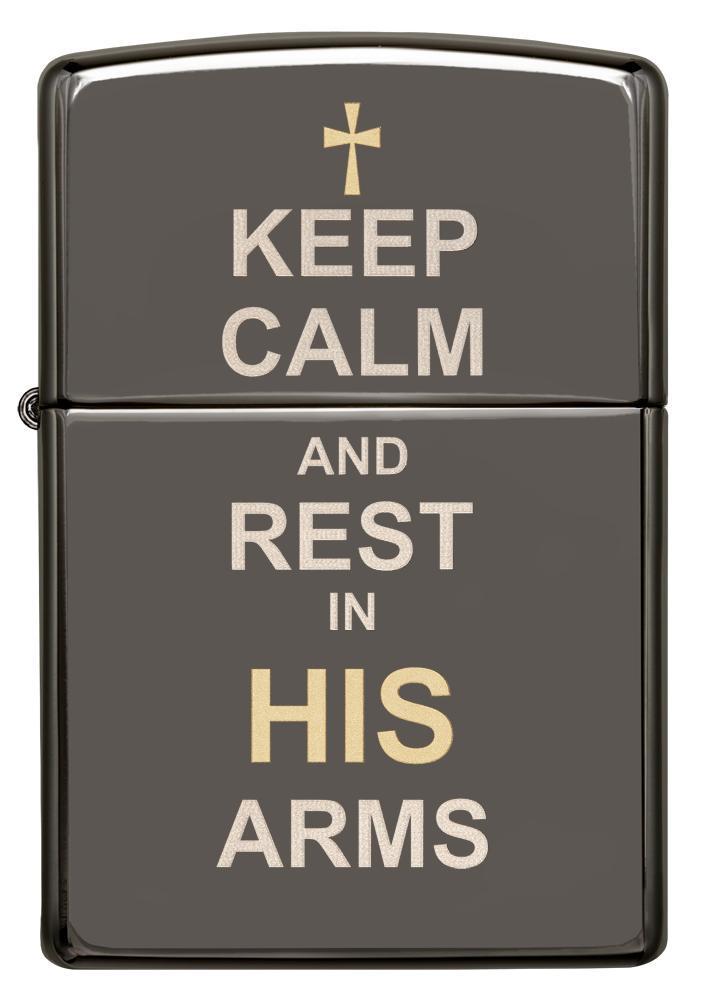 Zippo Lighter With Cross & Keep Calm and Rest In His Arms, 29610, New In Box