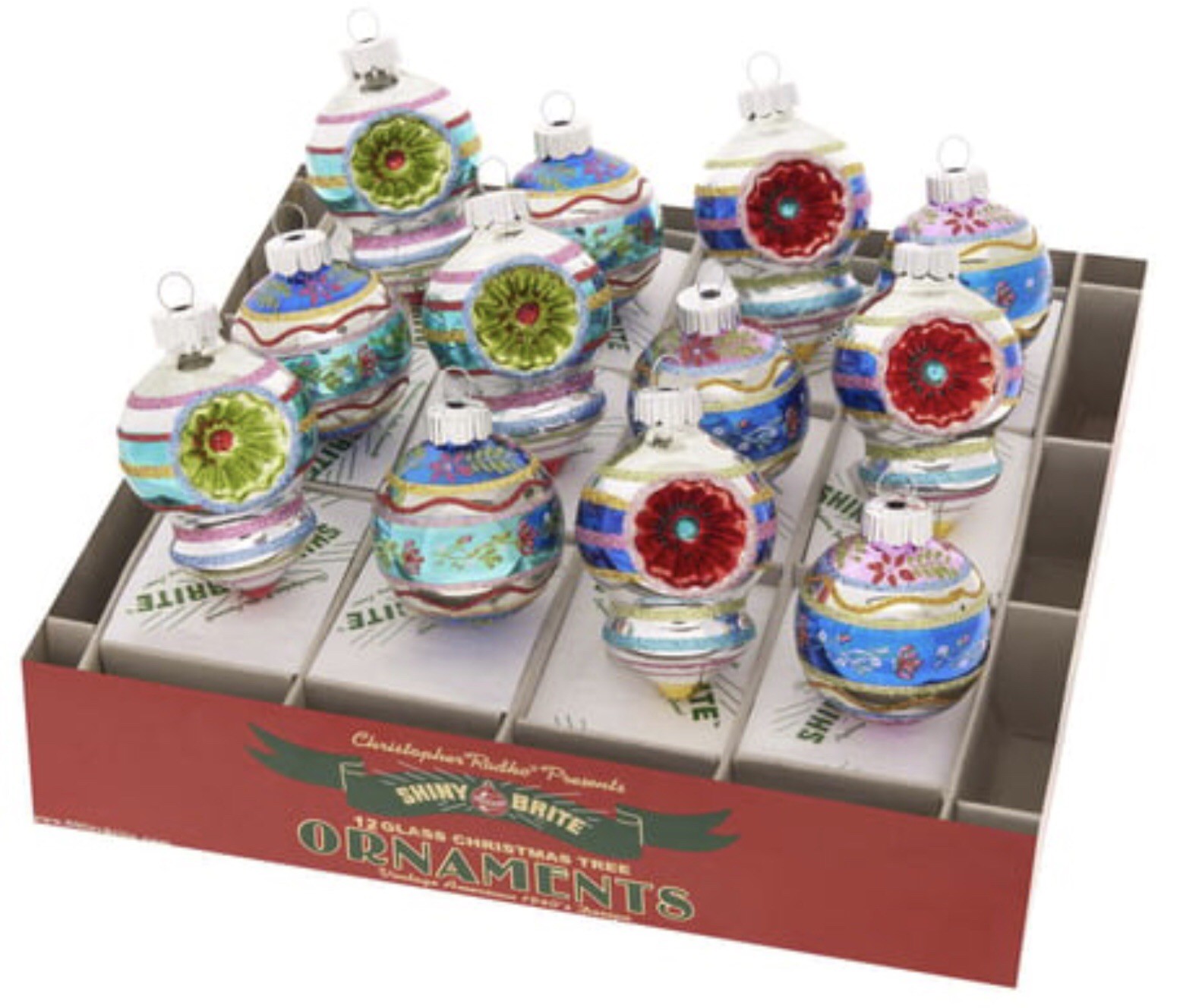 Christopher Radko Shiny Brite Christmas Ornaments NEW 1.75” Box Of 12 