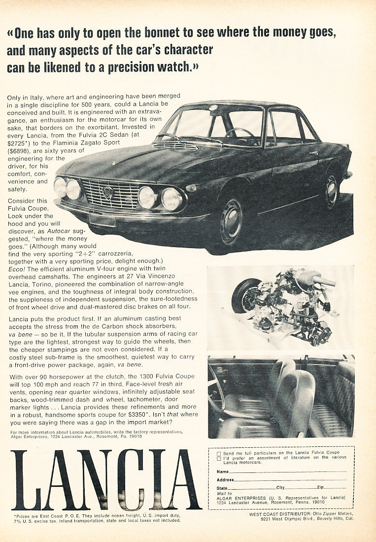 1969 Lancia Fulvia Coupe - Engine - Classic Vintage Advertisement Ad D170 1969 Lancia Fulvia Coupe - Engine - Classic Vintage Advertisement Ad D170