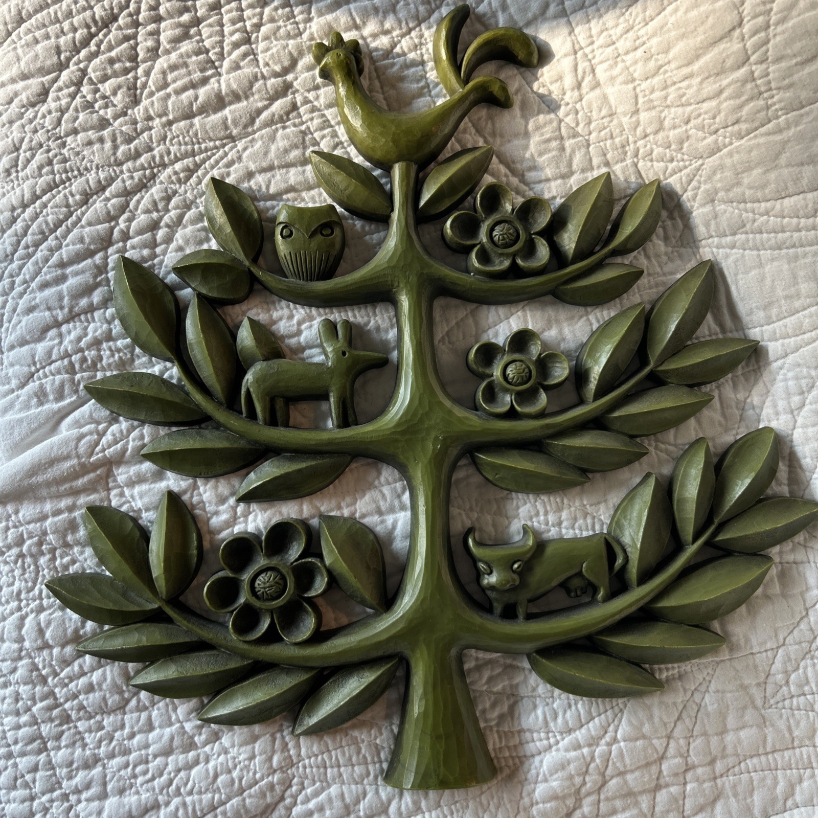 Vintage 1963 Syroco Tree of Life Wall Plaque | Rooster Owl Bull | USA 14\
