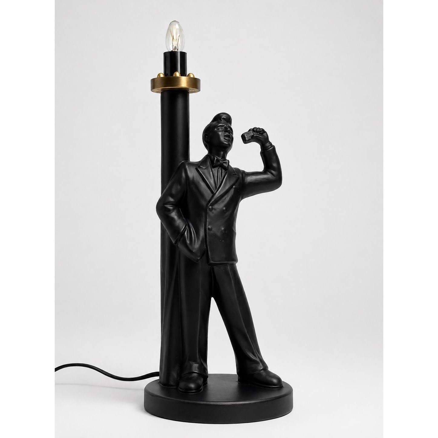 1980s Black Ceramic Table Lamp Jazz Musician Mid Century  Retro Lounge Bar Light