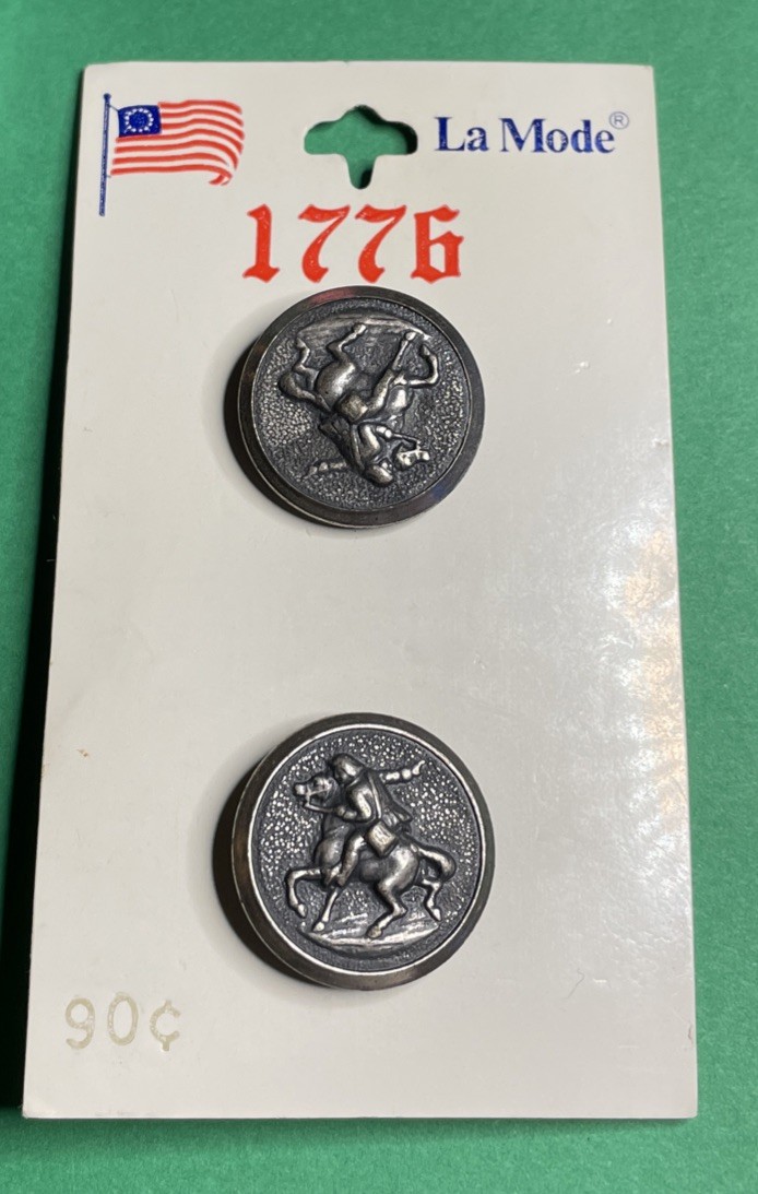 (2) VINTAGE La MODE 1776 3/4” HORSE & RIDER SILVER METAL SHANK BUTTONS-B420 (2) VINTAGE La MODE 1776 3/4” HORSE & RIDER SILVER METAL SHANK BUTTONS-B420