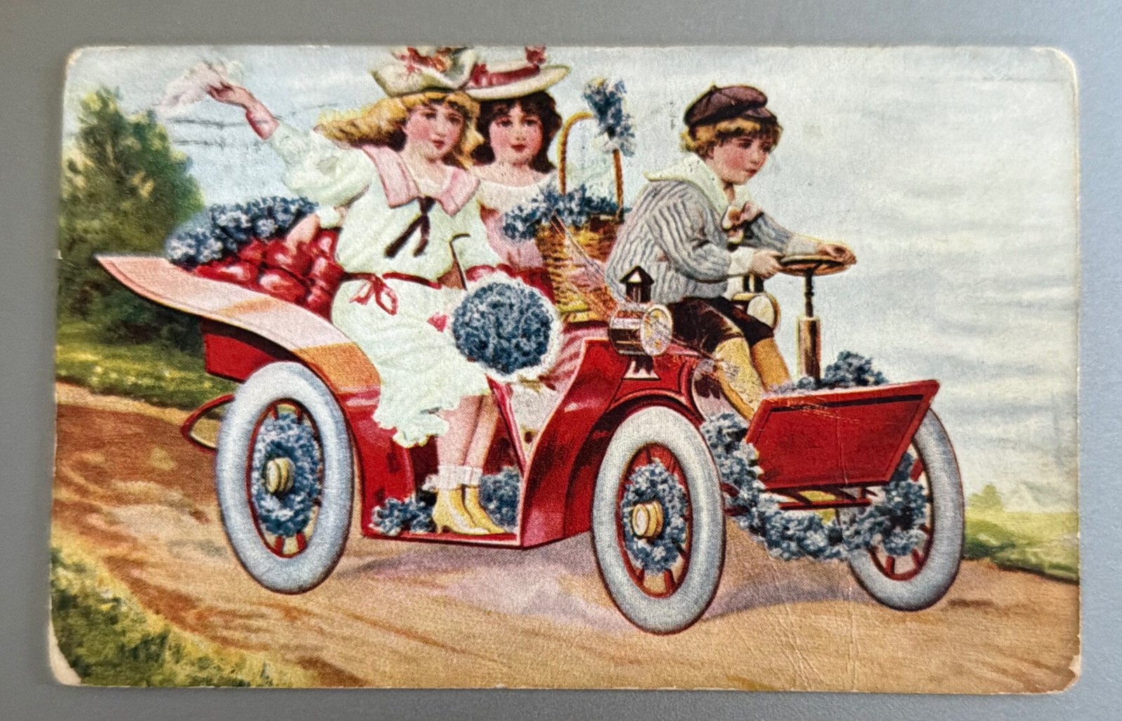 Postcard 1910 Edwardian Ladies Antique Auto Motoring Forget-Me-Nots Mailed Postcard 1910 Edwardian Ladies Antique Auto Motoring Forget-Me-Nots Mailed