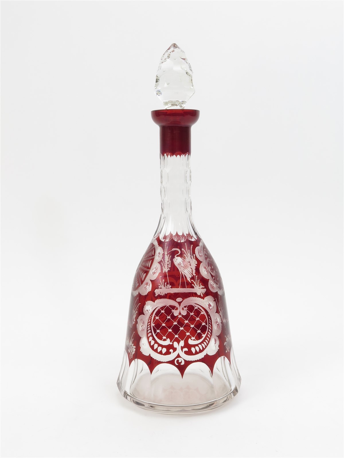 Antique Egermann Ruby Red Cut to Clear Czech Bohemian Lidded Decanter 15