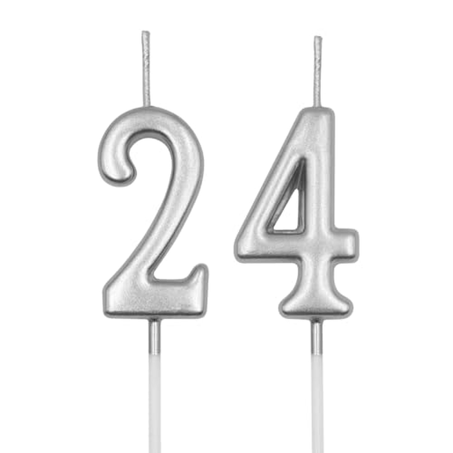 24th & 42nd Birthday Candles, Silver Number 24 42 Candle for Cake, Happy Birt...