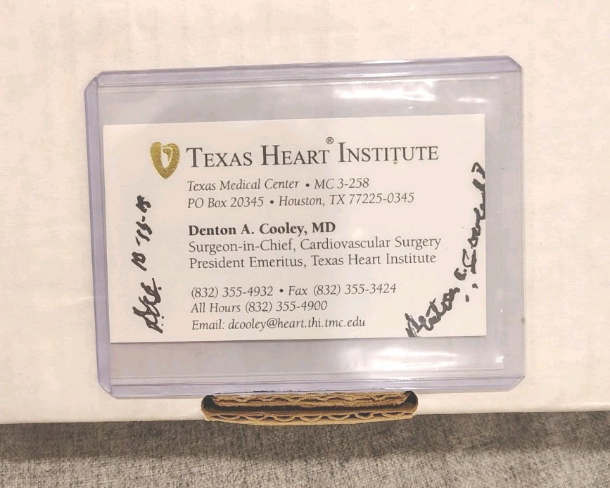 Denton Cooley Signed Business Card First Artificial Heart Transplant Autograph Denton Cooley Signed Business Card First Artificial Heart Transplant Autograph