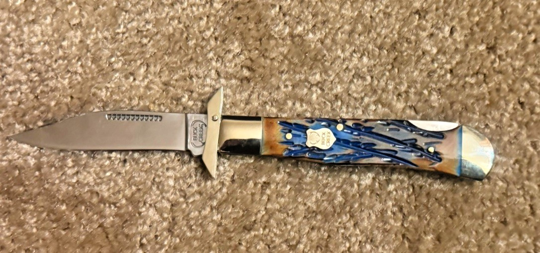 Custom Hand Fired Buck Creek Cheetah Lockback Knife Blue Bone Handles Custom Hand Fired Buck Creek Cheetah Lockback Knife Blue Bone Handles