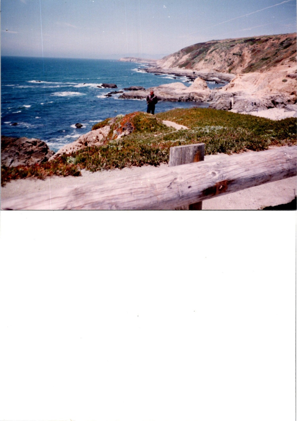 Overlooking the Pacific coast of Bodega Bay CA sign Found Photo V1200