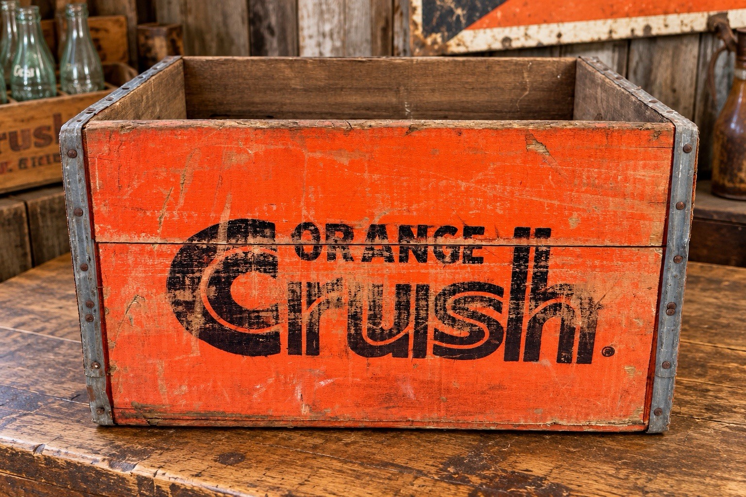 Vintage Orange Crush Wood Soda Crate Pop Advertising Box Orange 1958 Vintage Orange Crush Wood Soda Crate Pop Advertising Box Orange 1958