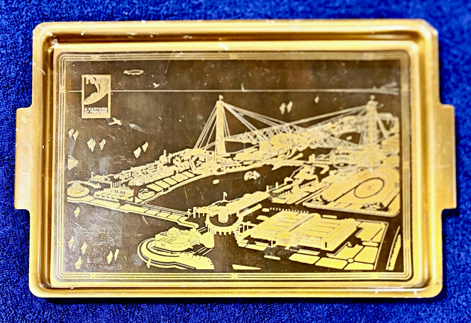 Vintage 1933 Chicago Worlds Fair Souvenir Tray Century Of Progress Sky Ride Art Vintage 1933 Chicago Worlds Fair Souvenir Tray Century Of Progress Sky Ride Art