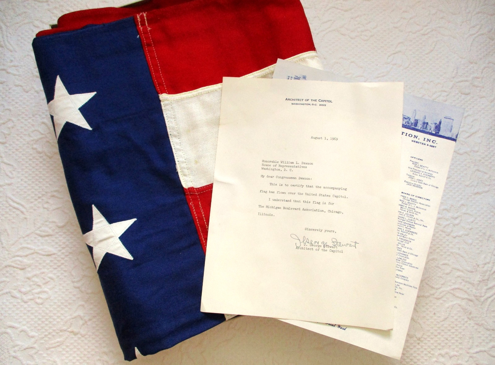 Vintage 1969 American Flag Flown Over Capitol 5x8 George Stewart William Dawson Vintage 1969 American Flag Flown Over Capitol 5x8 George Stewart William Dawson