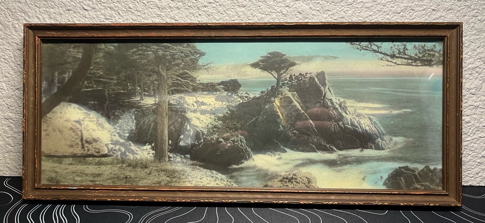Antique Lone Cypress Monterey California Hand-Tinted Framed 14 5/8