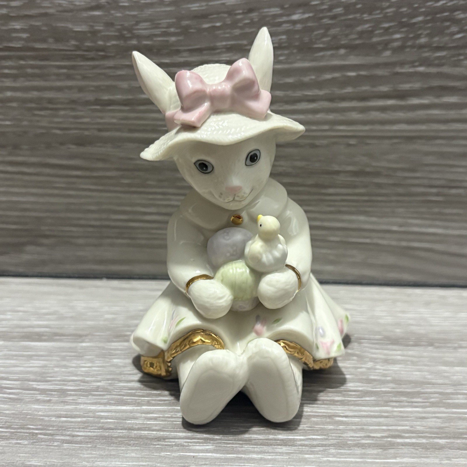Lenox Easter Darling Sitting Girl Bunny Rabbit Holding Eggs and Chick