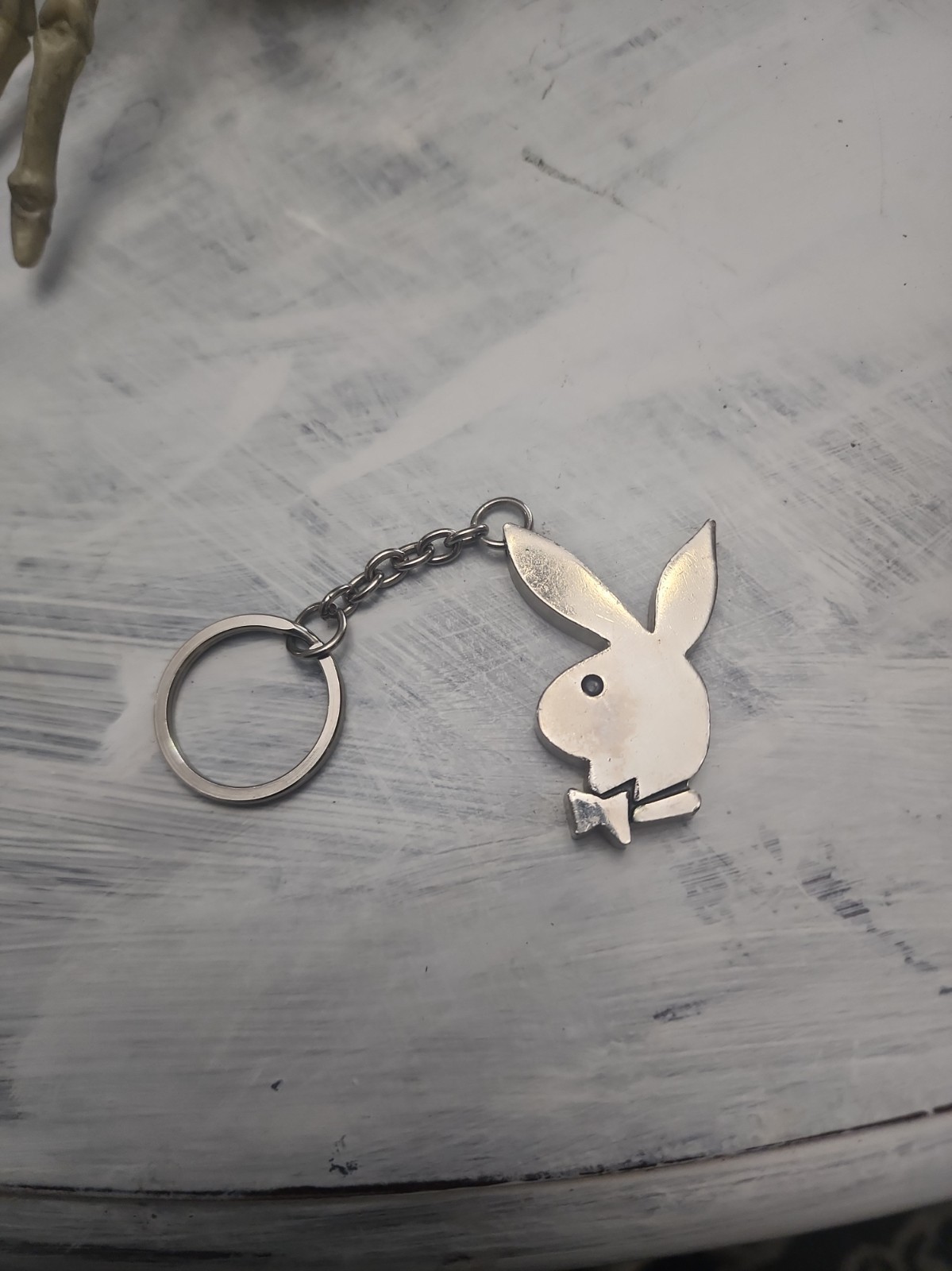 Playboy Bunny Thick Vintage NOSTALGIA  Keychain/ Silver Chrome 4\