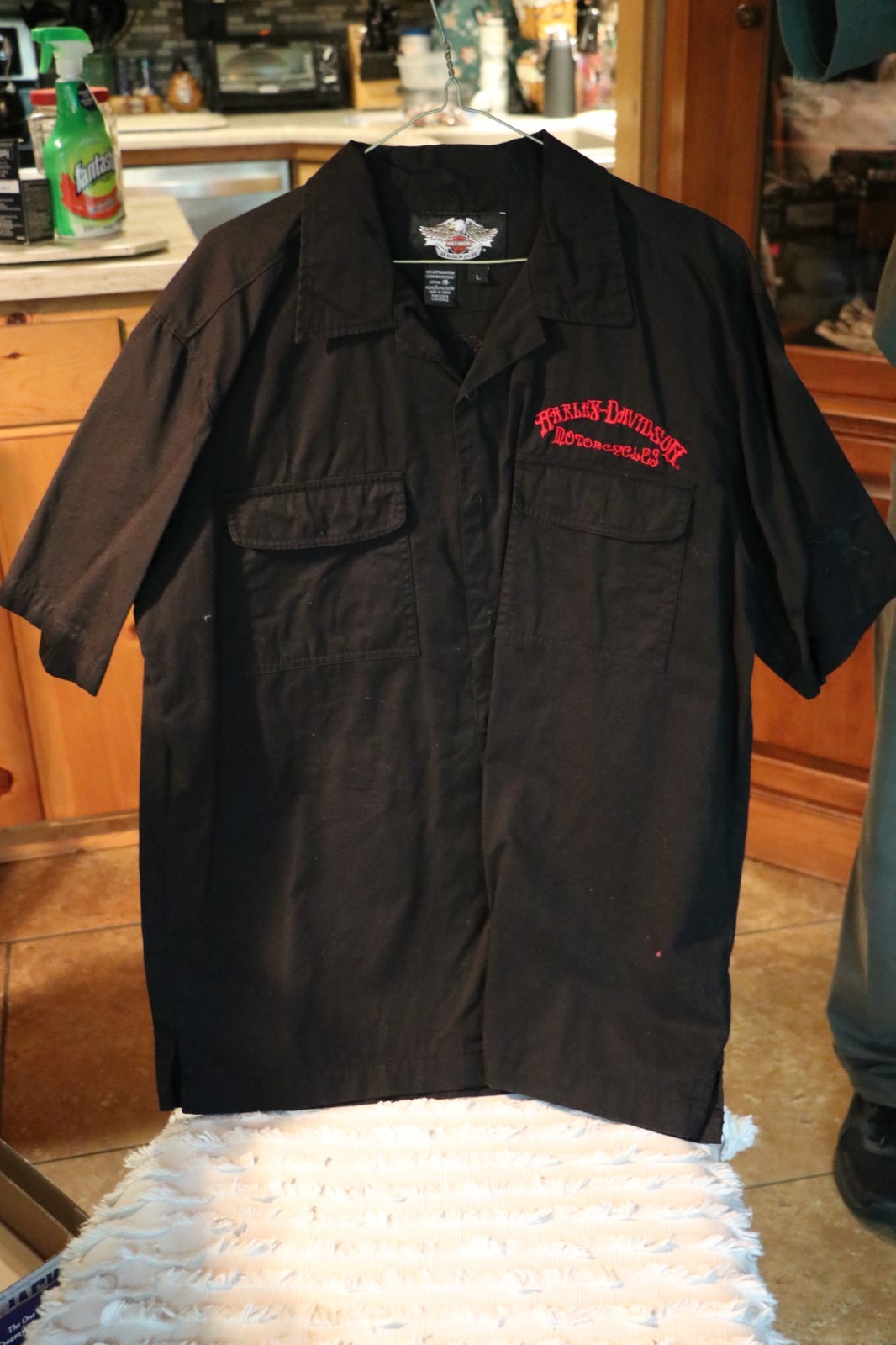 HARLEY DAVIDSON BLK SHT SL BUTTON DOWN MENS SHIRT GRAPHICS BACK LG NEW W/O TAGS