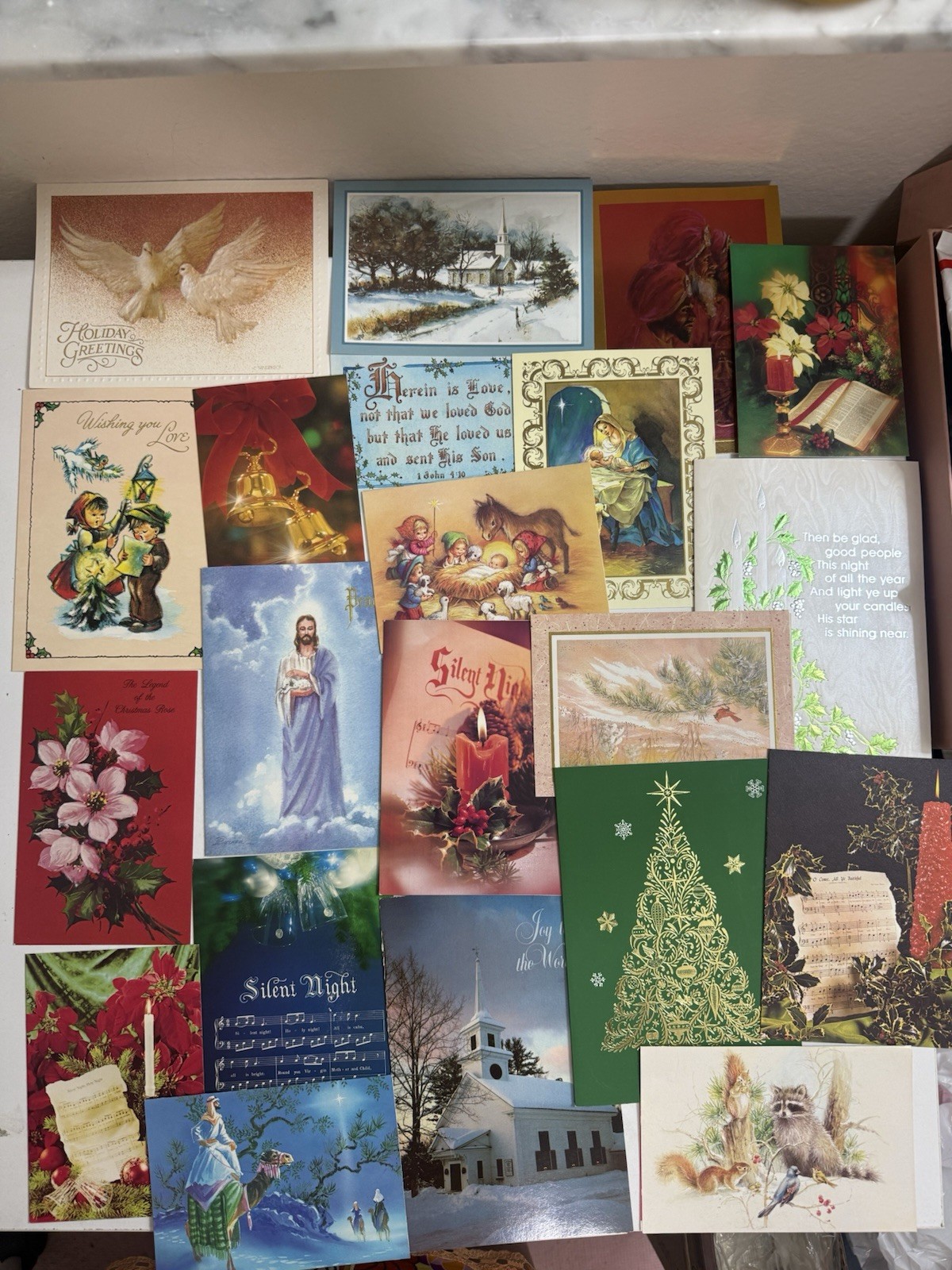 21+ Vintage Christmas Greeting Cards Lot 1980s Used Religious Ephemera