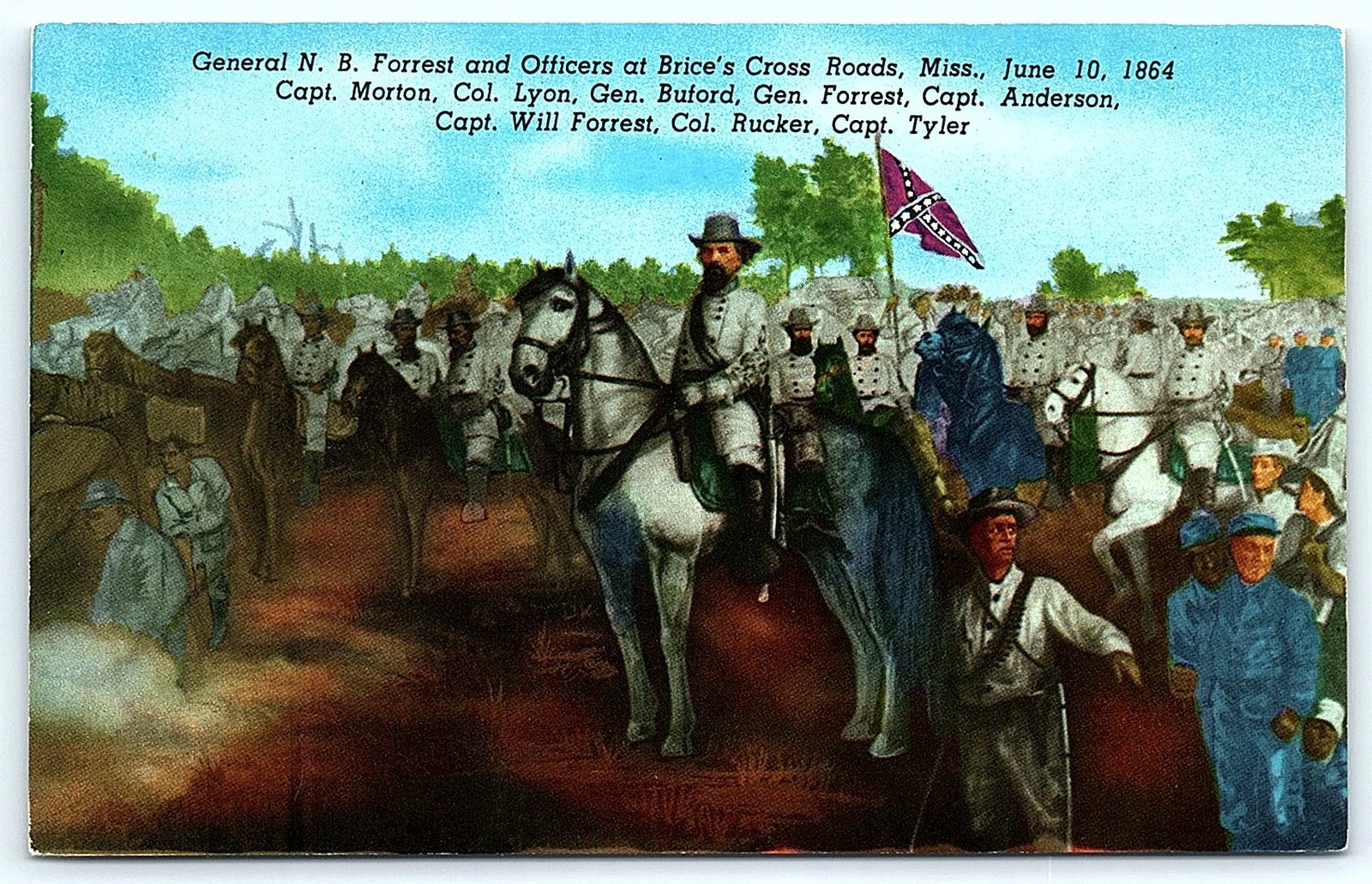 1955 N. B. Forrest Officers Brice\'s Cross Roads Postcard