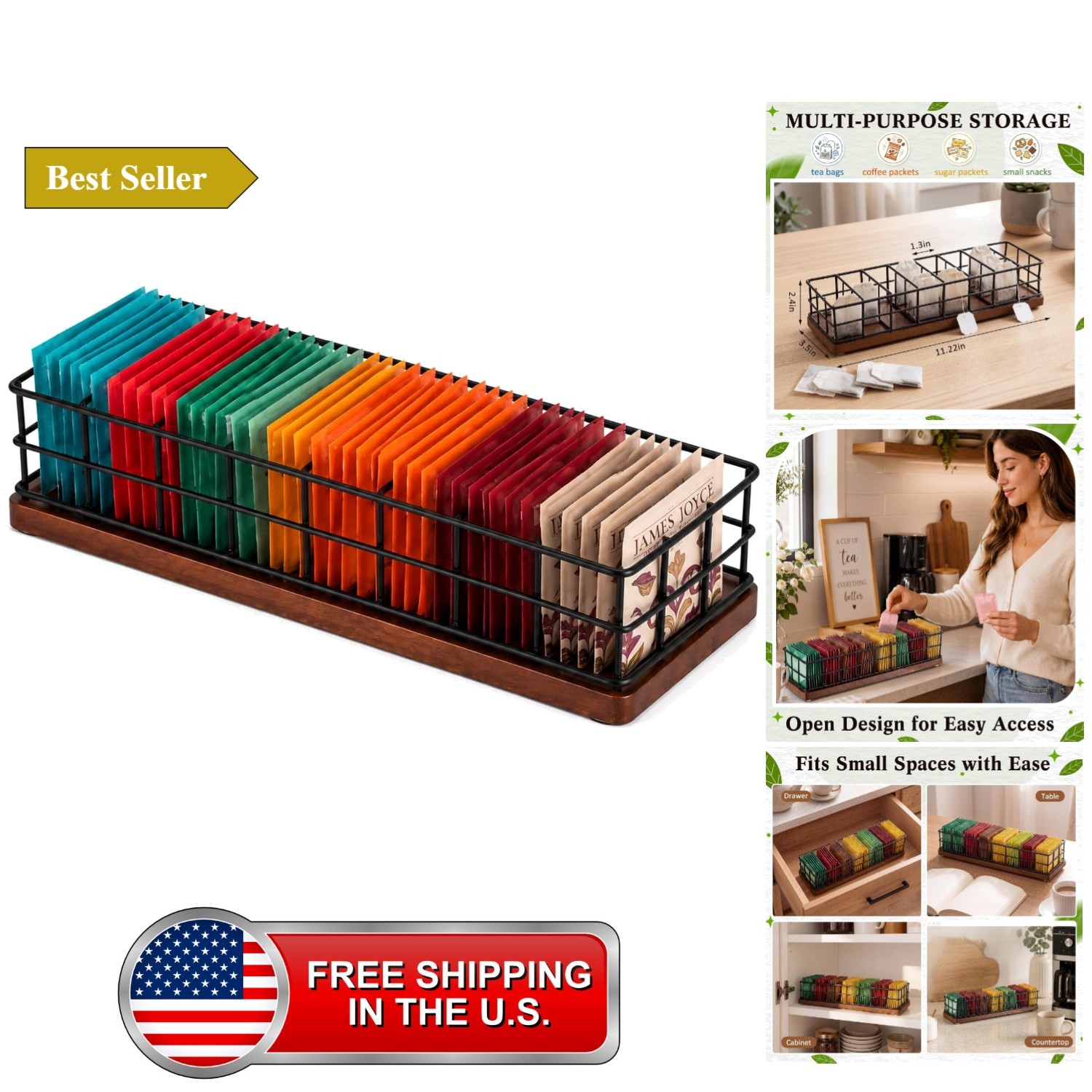 Sugar Packet Holder, Large Sugar Caddy, 8 Slot, Metal Mesh Sugar Packet Holder, Large Sugar Caddy, 8 Slot, Metal Mesh