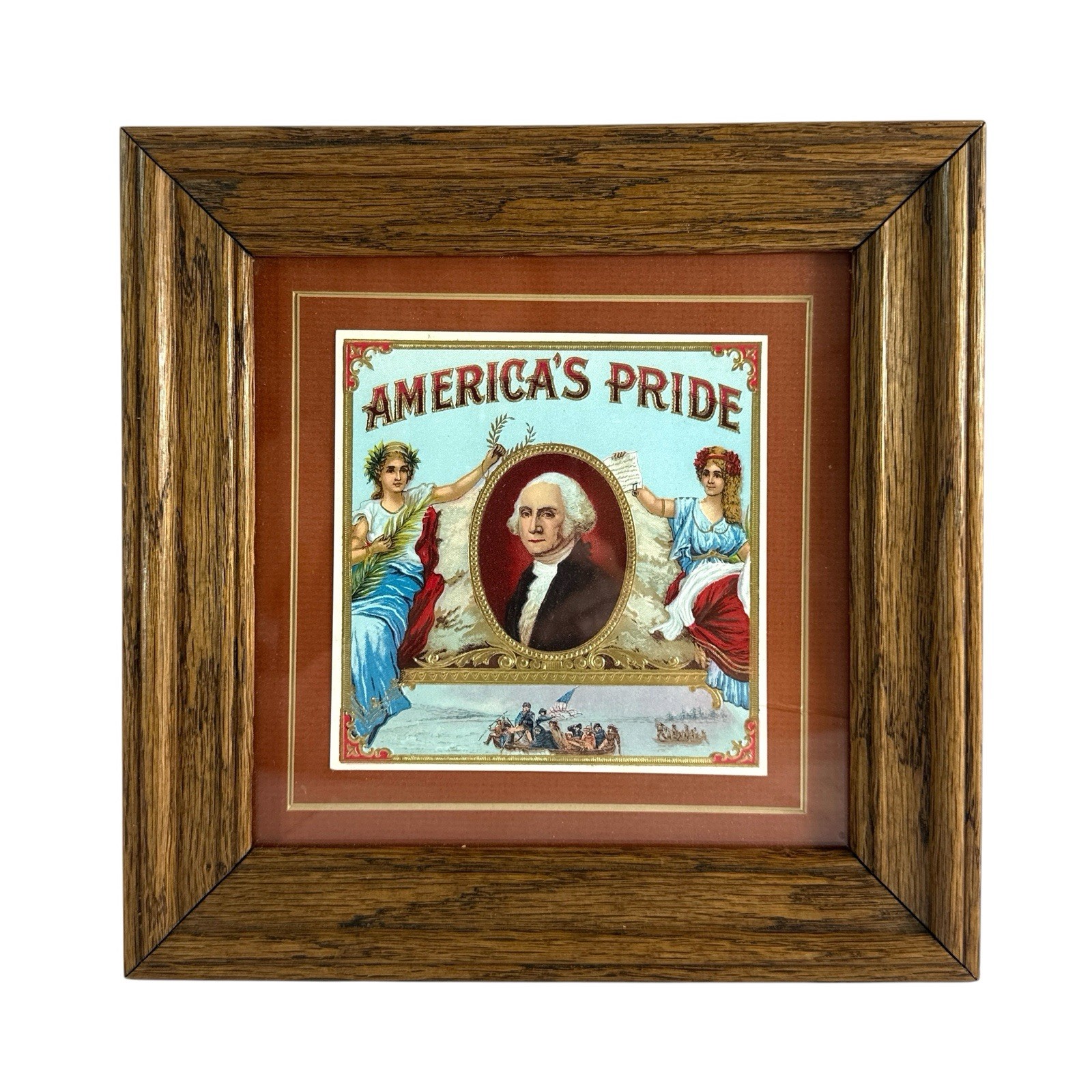 Antique 1920s America’s Pride George Washington Embossed Cigar Box Label Framed Antique 1920s America’s Pride George Washington Embossed Cigar Box Label Framed