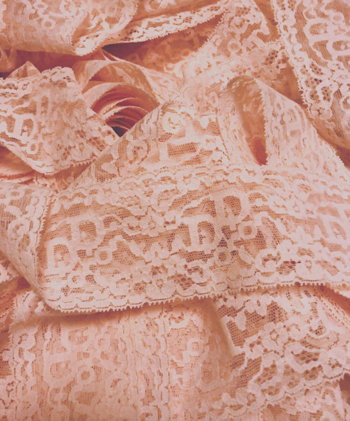RARE 70s/80s 39 Yards Christian Dior Pastel Logo Lace new old stock vintage pink
