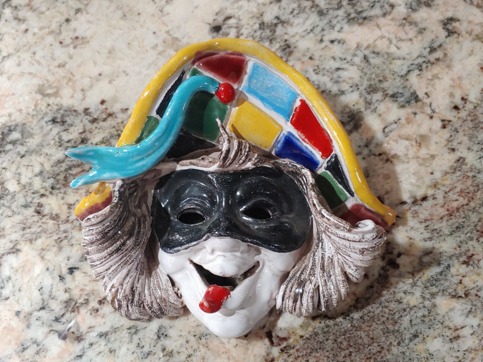 Vintage Perseo Italy Pottery Jester Head marked Harlequin Clown NICE