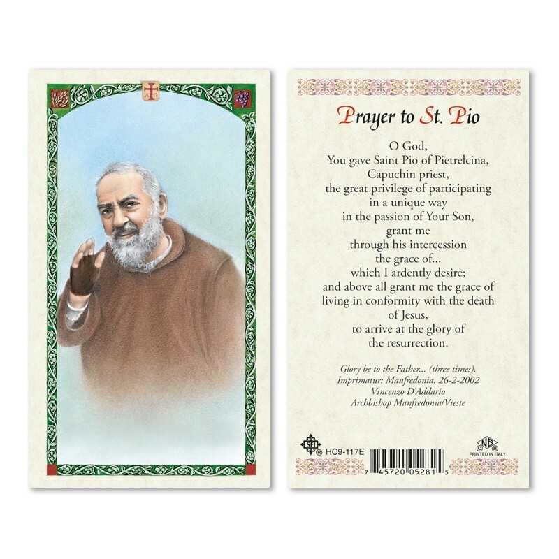 Prayer to Saint Padre Pio of Pietrelcina Laminated Prayer Card