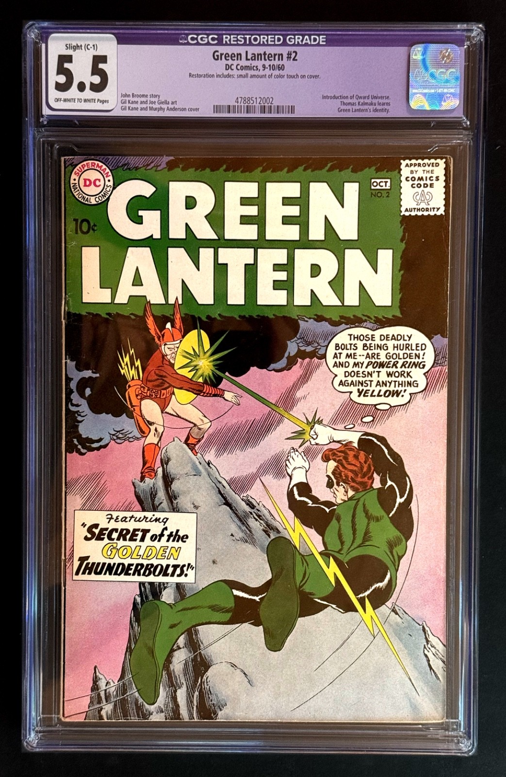 Green Lantern #2 CGC 5.5 Restored Slight C-1 DC 1960 Intro Qward Universe