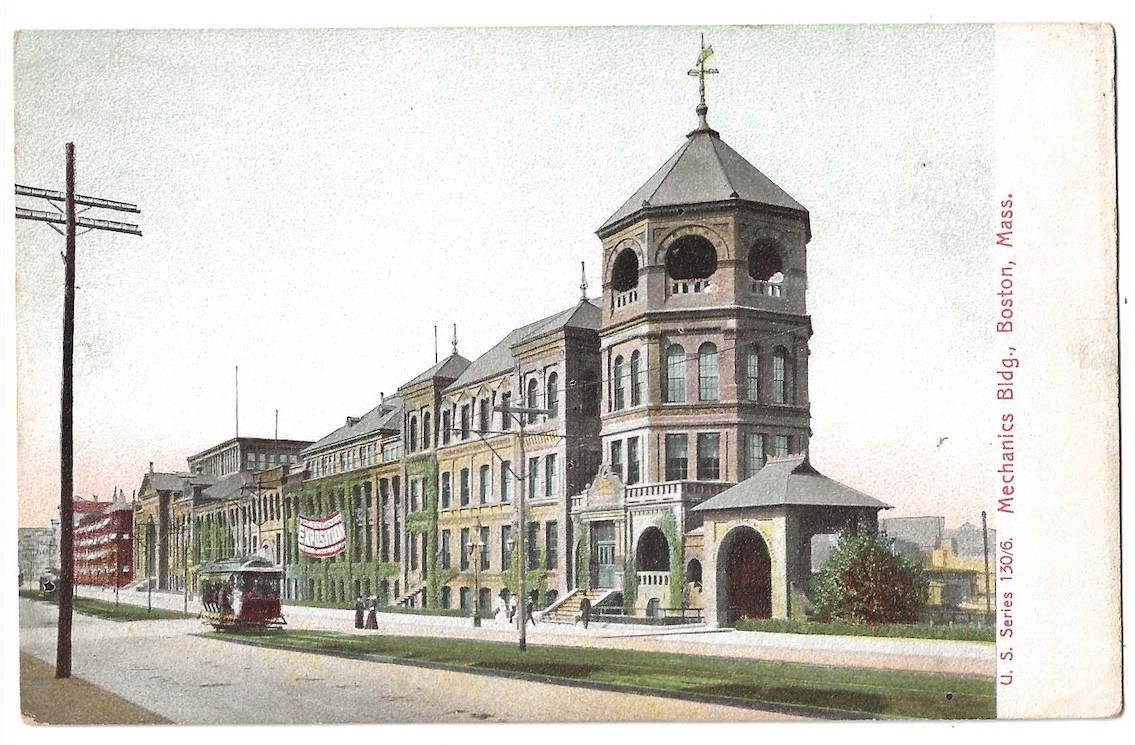 Boston Massachusetts c1905 Mechanics Building, demolished in 1959, trolley car