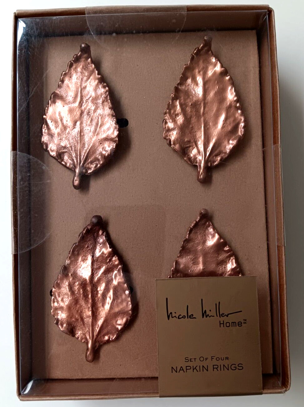 Nicole Miller Harest Copper Leaf Napkin Ring Set of 4 NEW Sealed Nicole Miller Harest Copper Leaf Napkin Ring Set of 4 NEW Sealed