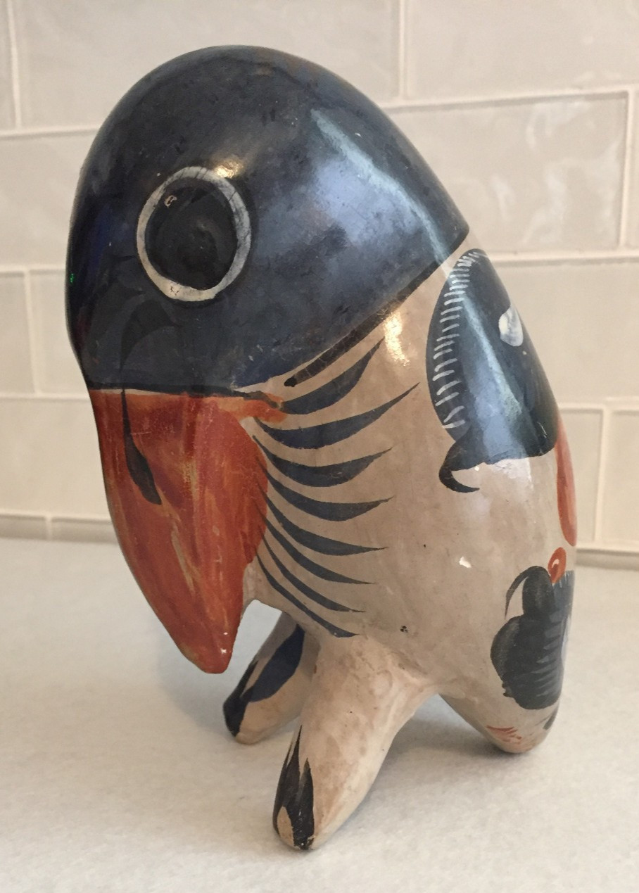 VTG MEXICAN FOLK ART HANDPAINTED BURNISHED PELICAN FIGURINE TONALA JALISCO 5.75\