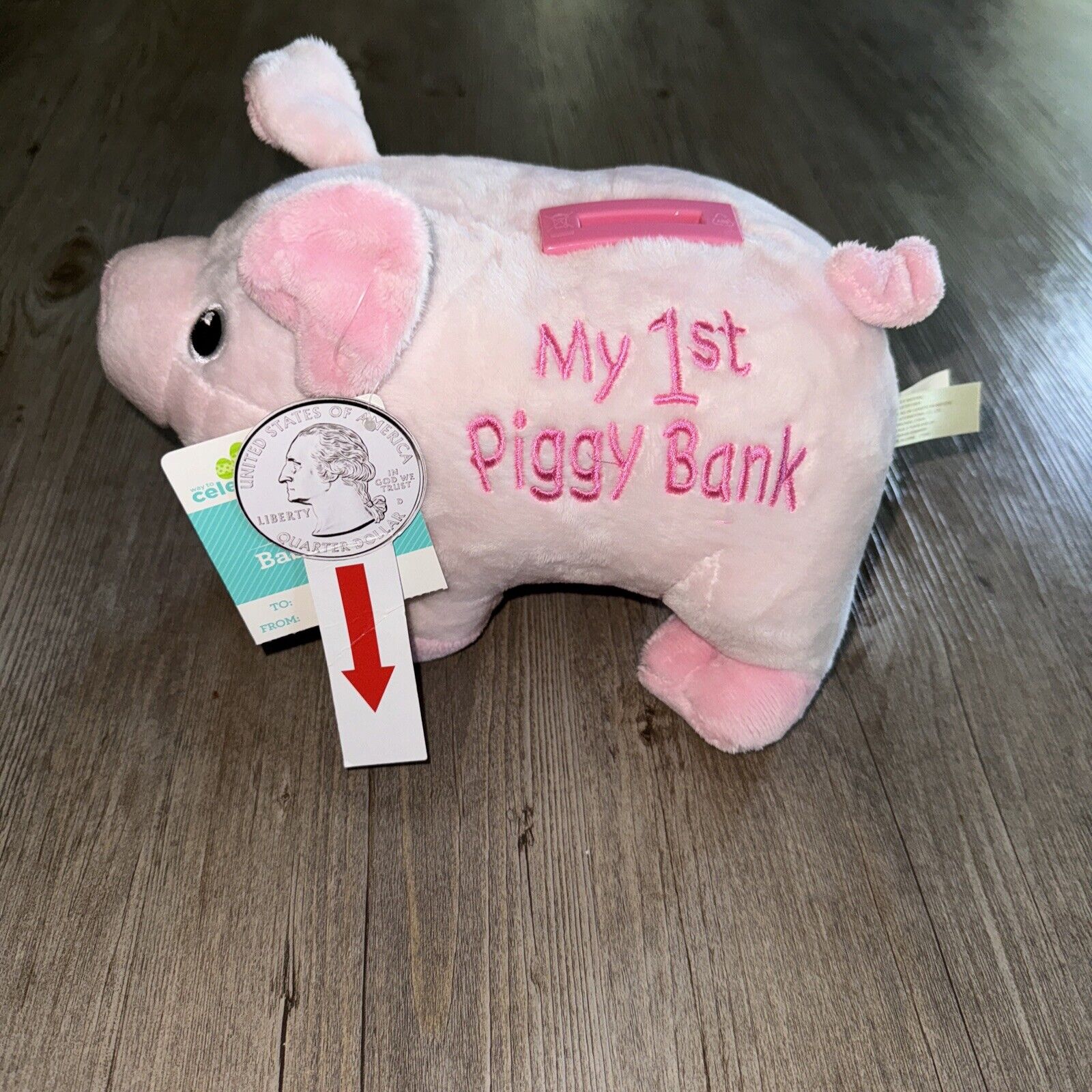 Kids Plush Furry Pink Coin Bank Embroidered My 1st Piggy Bank Baby Pig NEW