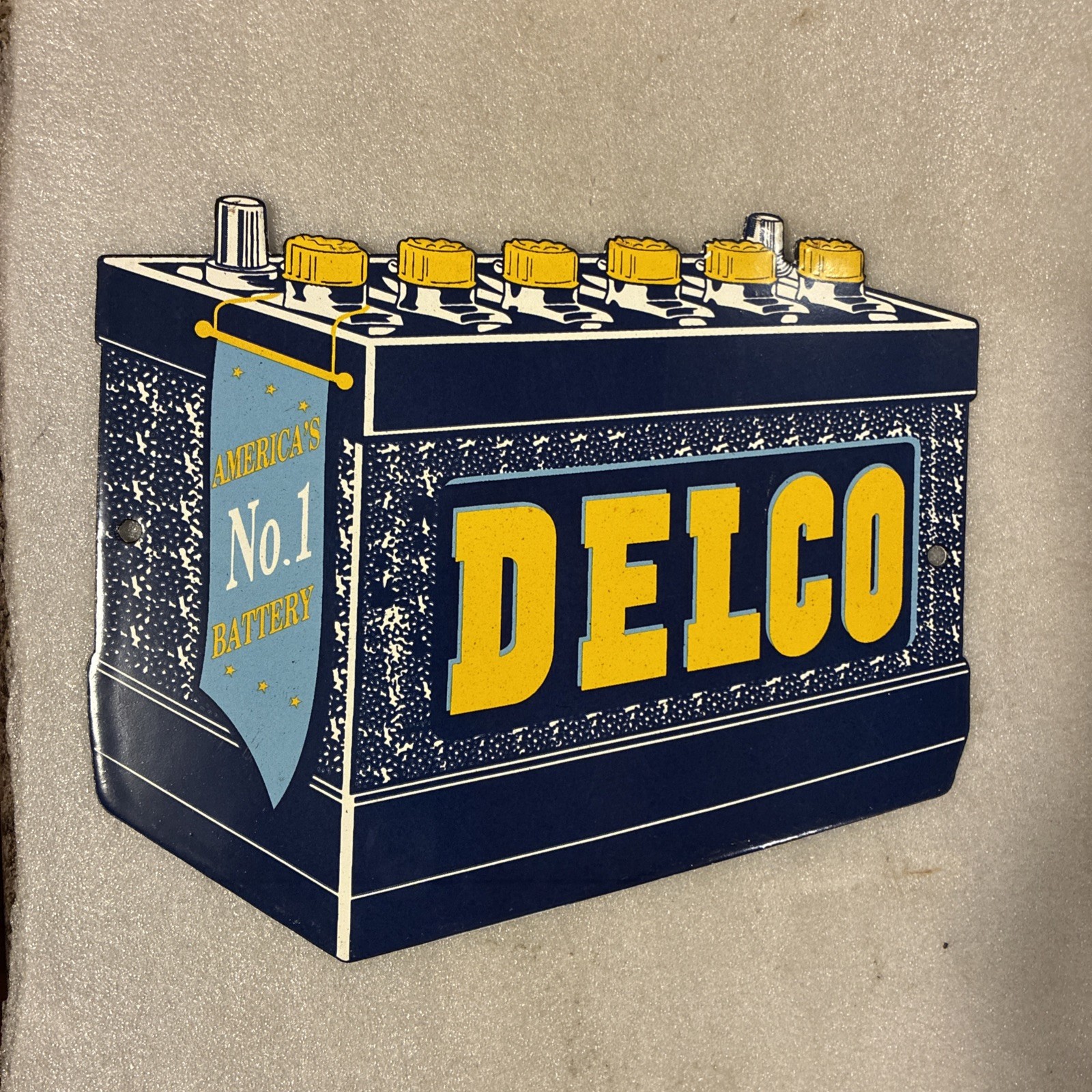 Vintage PORCELAIN DELCO BATTERY SIGN GAS STATION