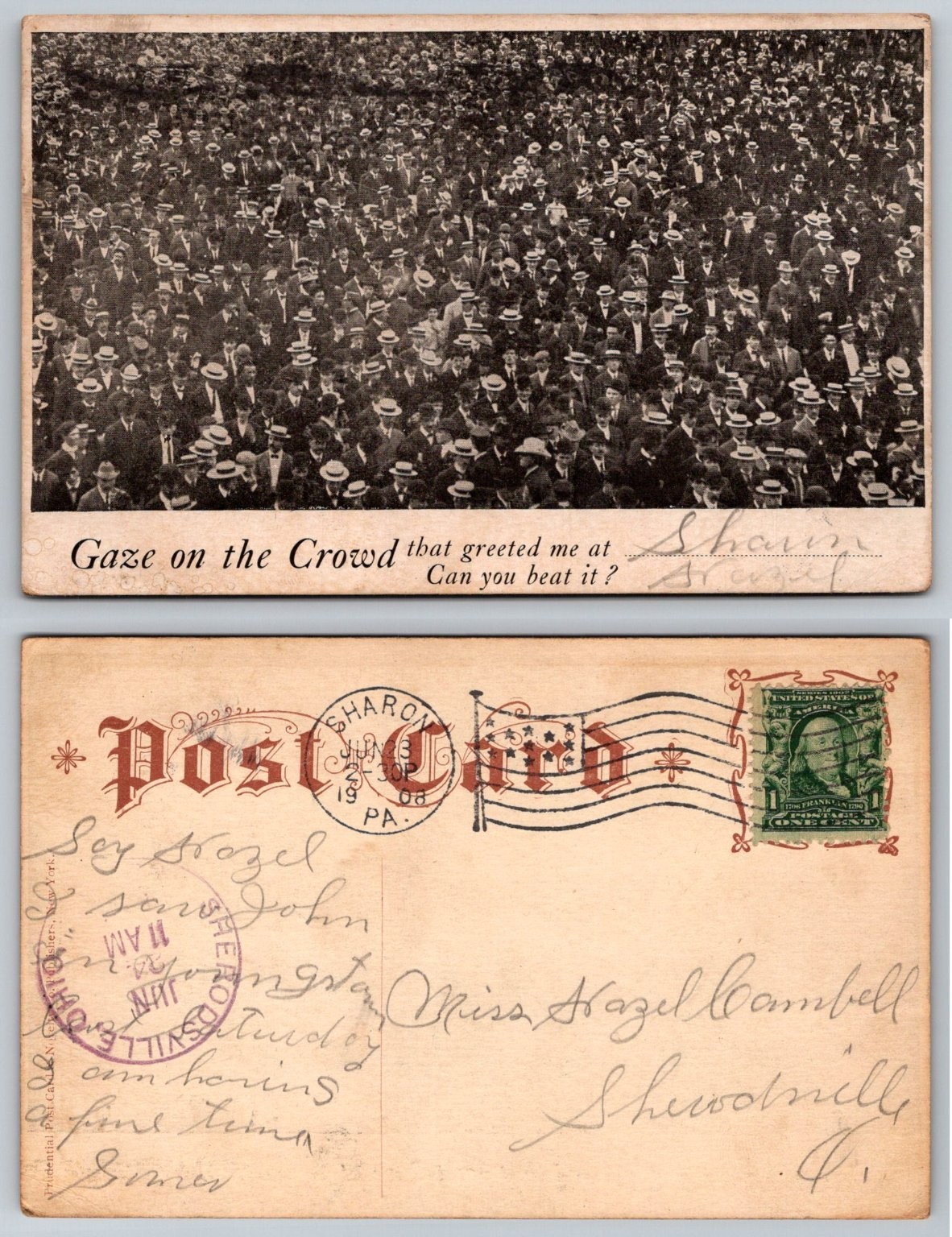 1908 Sharon PA Crowd Real Photo Postcard RPPC National Post Card Co 1908 Sharon PA Crowd Real Photo Postcard RPPC National Post Card Co