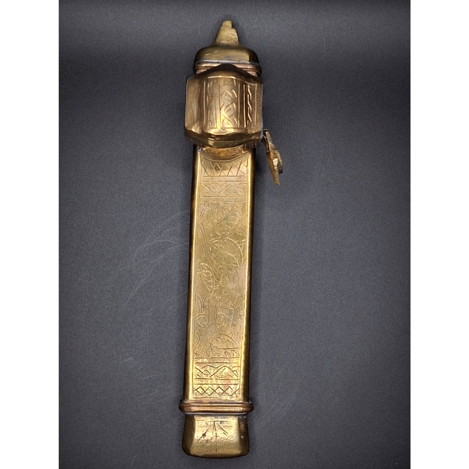 Antique 19thC Ottoman Brass Divit Qalamdan Scribe Traveling Inkwell Pen Case 8.5 Antique 19thC Ottoman Brass Divit Qalamdan Scribe Traveling Inkwell Pen Case 8.5