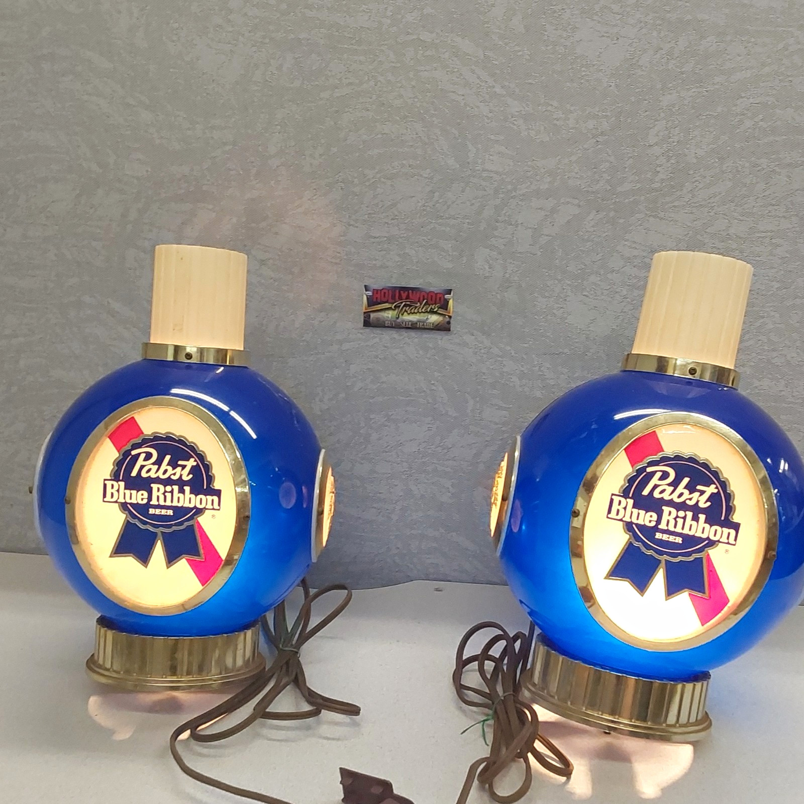 Vintage 1960s-1970s Pabst Blue Ribbon illuminating globe light pair Vintage 1960s-1970s Pabst Blue Ribbon illuminating globe light pair