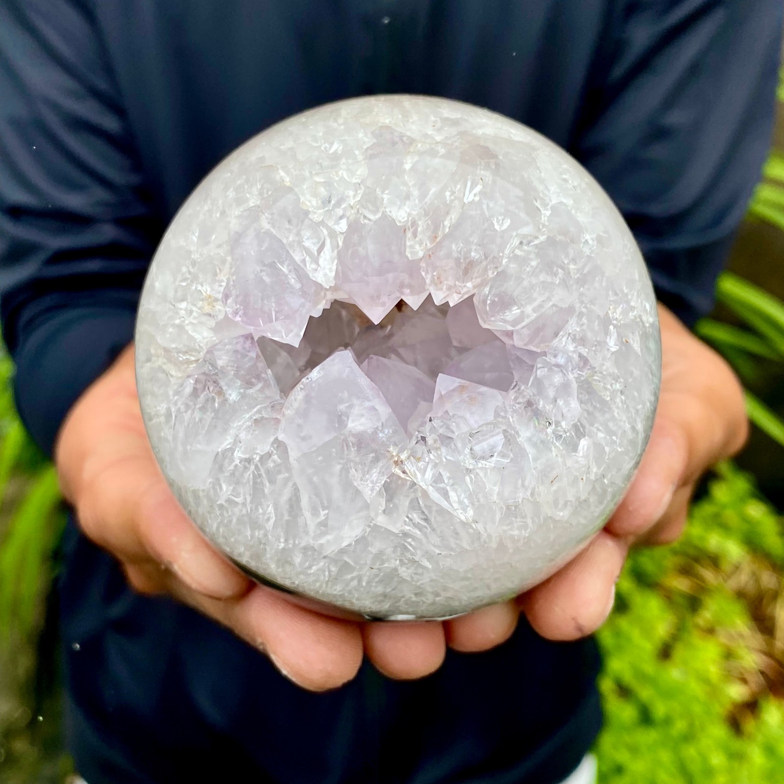 1.38LB Natural Open Smile Agate Sphere Purple Crystal Geode Healing Wealth Colle