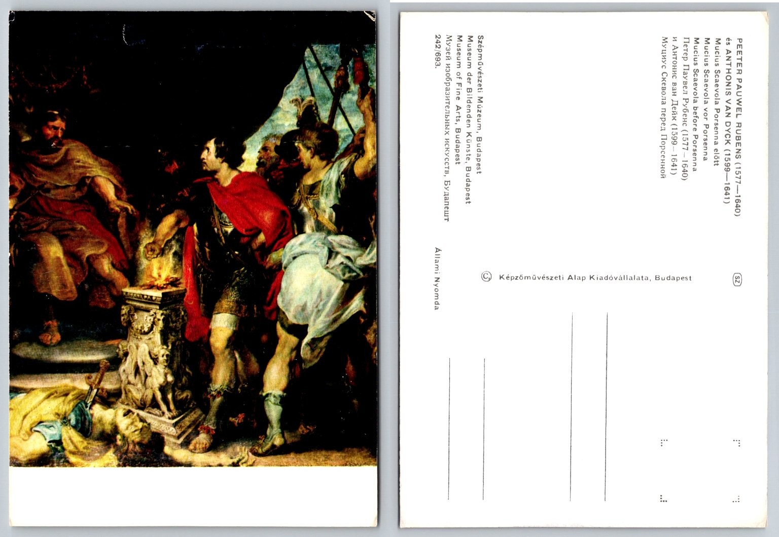 Rubens Van Dyck MUCIUS SCAEVOLA Budapest Museum Art Postcard Rubens Van Dyck MUCIUS SCAEVOLA Budapest Museum Art Postcard